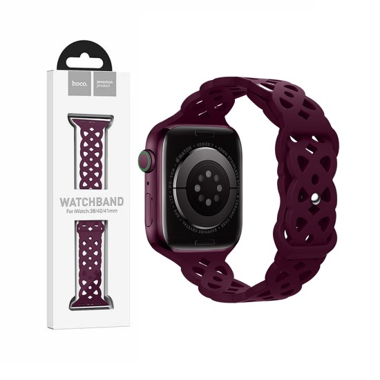 Hoco Silicone Hollow Bracelet for iWatch WA09 (38/40/41mm) Red Wine